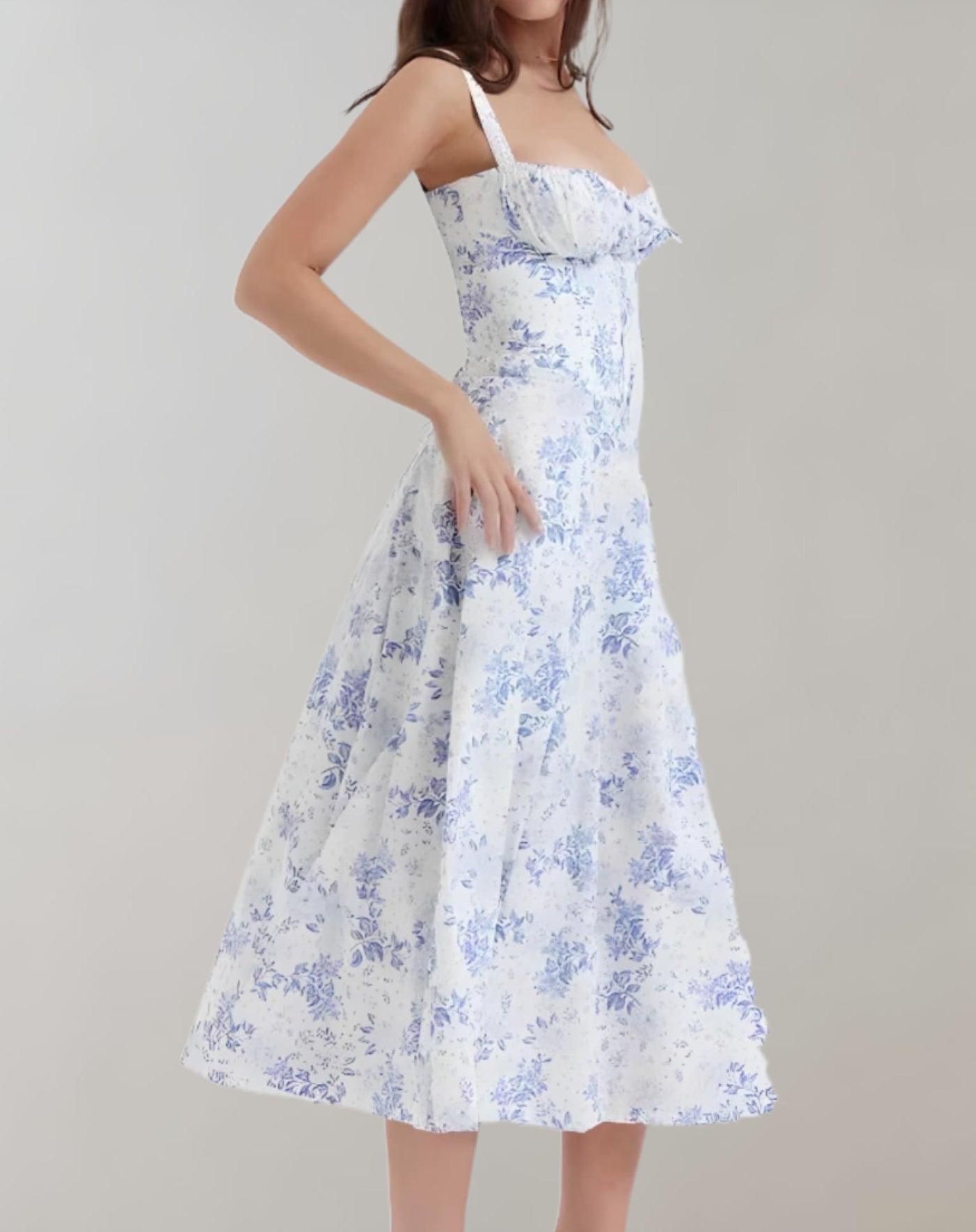 Midi-Kleid Mit Korsett Und Blumenmuster