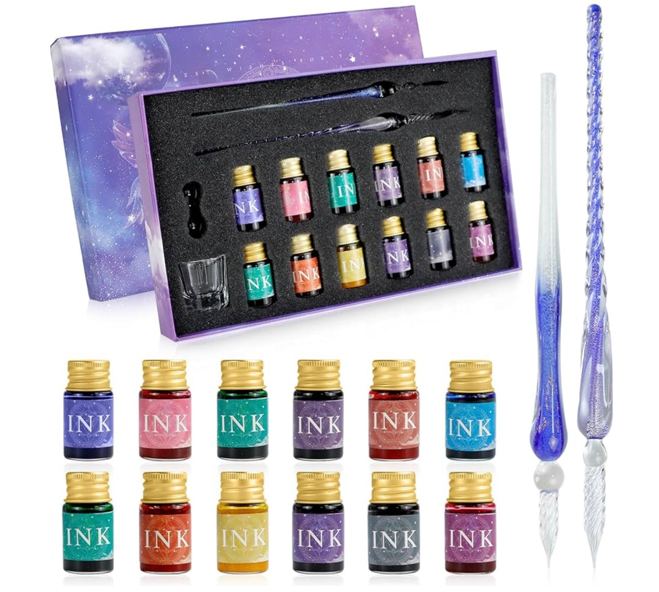 Crystaldip Glasmagie Stift | Handgefertigter Glasstift | Mit 12 Farboptionen | Künstlerisches Schreibset