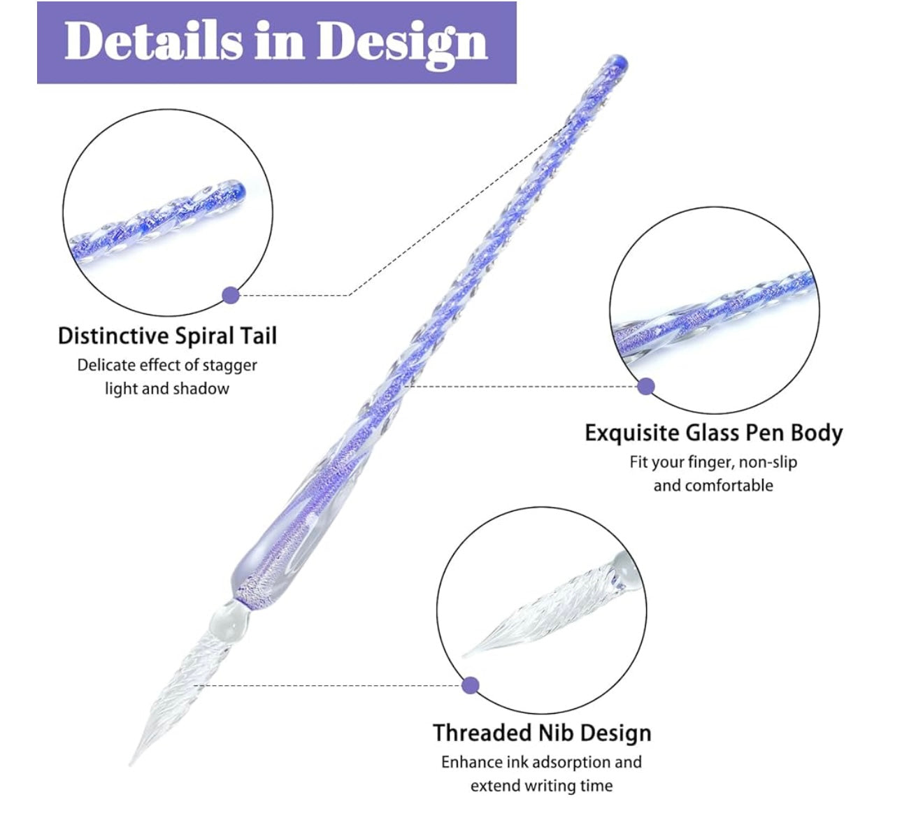 Crystaldip Glasmagie Stift | Handgefertigter Glasstift | Mit 12 Farboptionen | Künstlerisches Schreibset