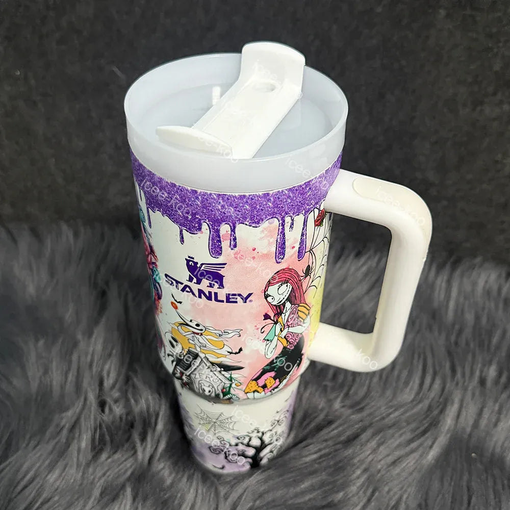 Leuchtender Tumbler Jack & Sally | Leuchtender Becher 1200 ml | Isoliert & Doppelwandig | Halloween & Weihnachts Edition