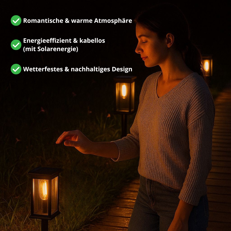 1+1 Gratis | Solar Gartenleuchten im Retro Design | Automatisch & Wasserdicht IP65 | 12h Beleuchtung | 2er-Set