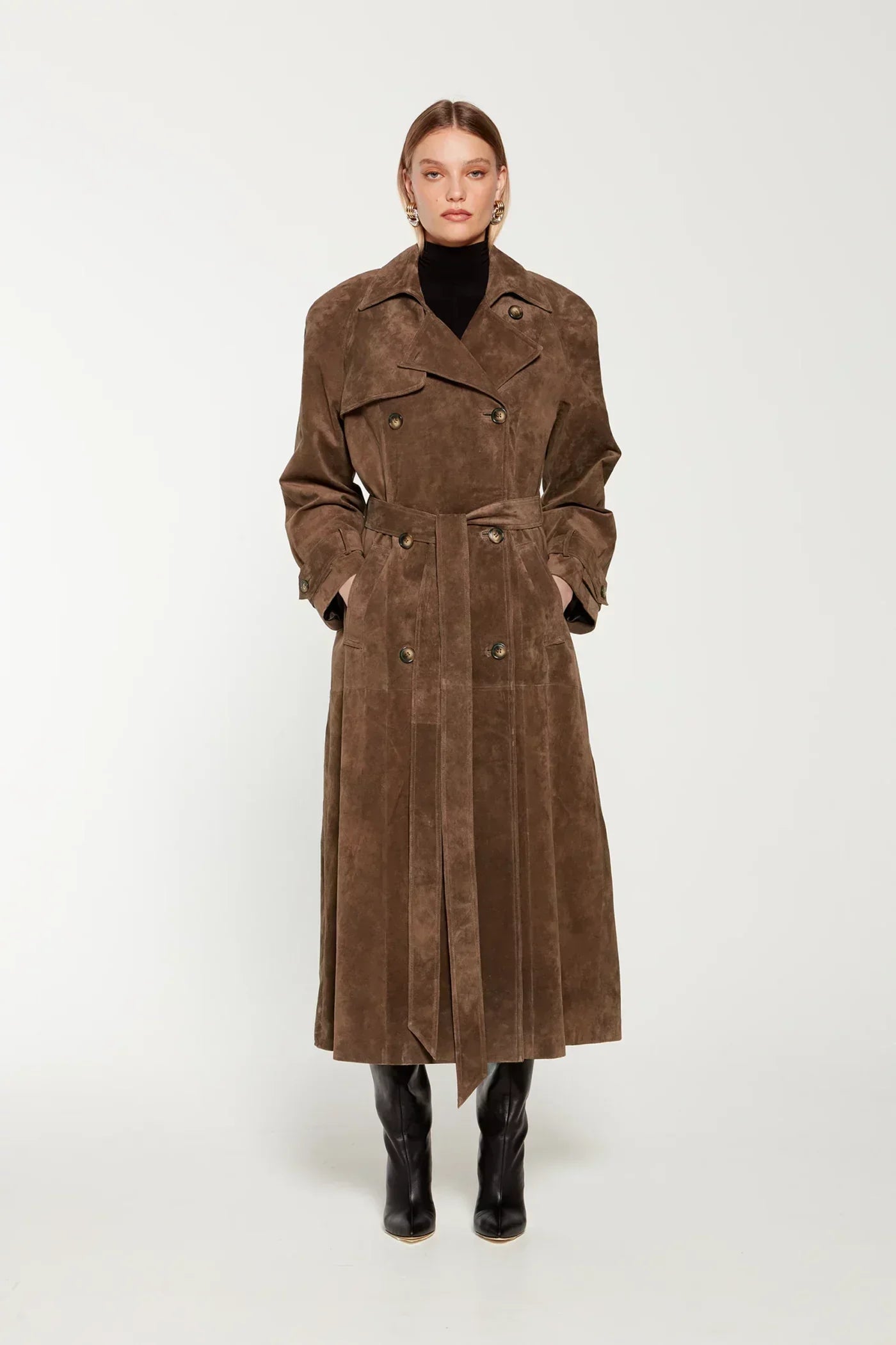 Damen Trenchcoat | Vienna™ | Eleganter Mantel mit weicher Wildlederoptik | Taillierter Schnitt