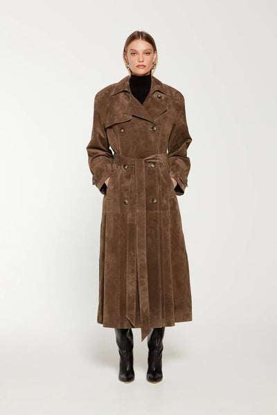 Damen Trenchcoat | Vienna™ | Eleganter Mantel mit weicher Wildlederoptik | Taillierter Schnitt