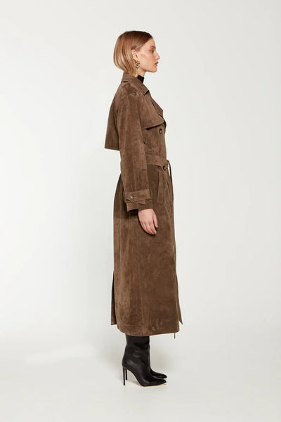 Damen Trenchcoat | Vienna™ | Eleganter Mantel mit weicher Wildlederoptik | Taillierter Schnitt