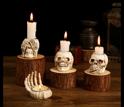 TotenkopfGlühen™ Skullight 3pc Halloween Schädel Kerzenständer Set