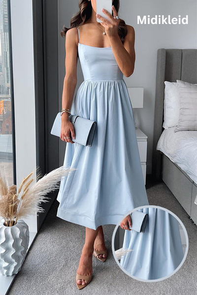 Midikleid in A-Linie mit Spaghettiträgern und Taille