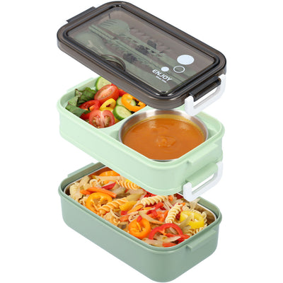 Lunchbox mit Suppenschale | Bento Box Grün | Auslaufsicher & BPA-frei | Mit Besteck & Fächern | Für Kinder & Erwachsene