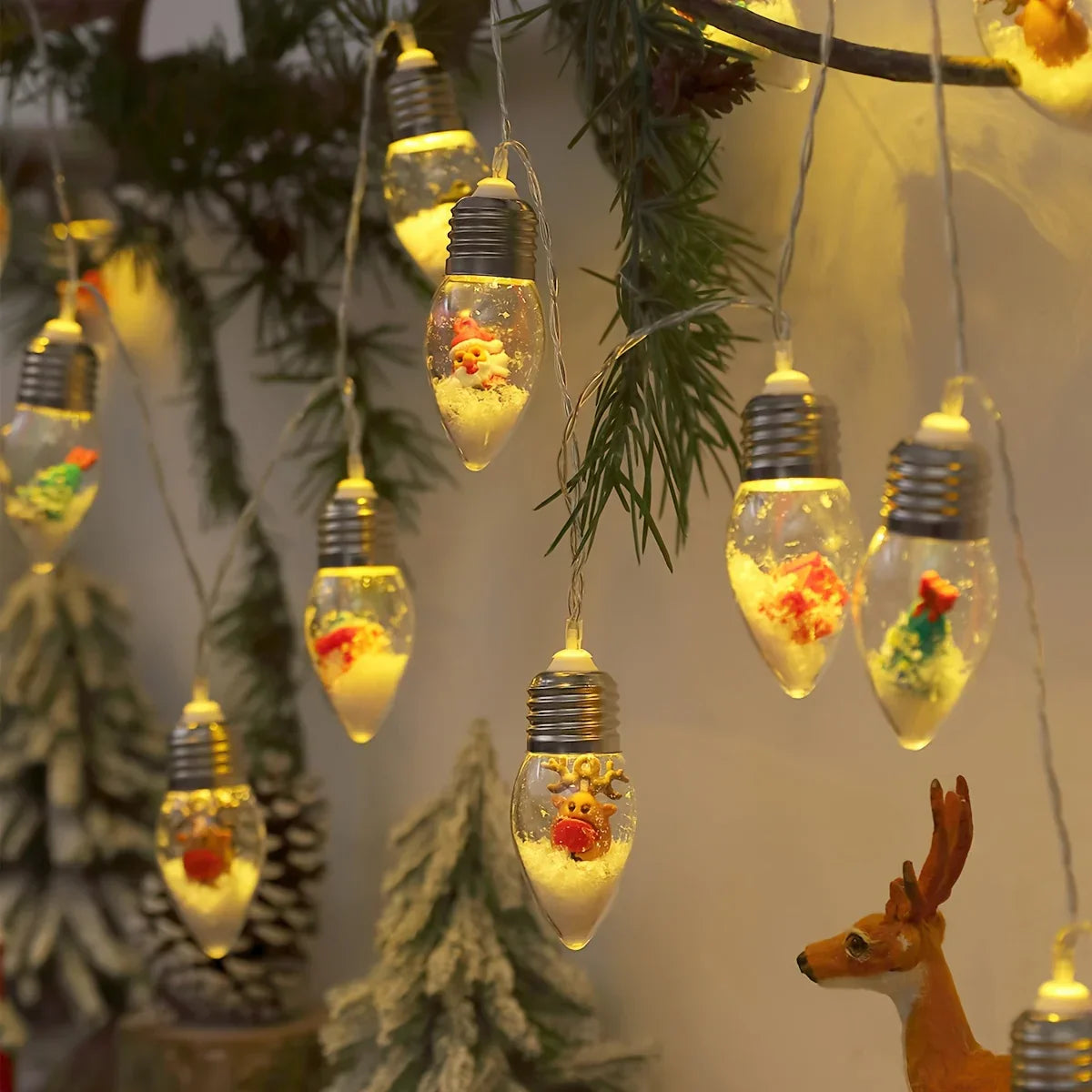 LED Schneeball Lichterkette | 10 Warmweiße Kugeln | Weihnachts- & Neujahrsdeko