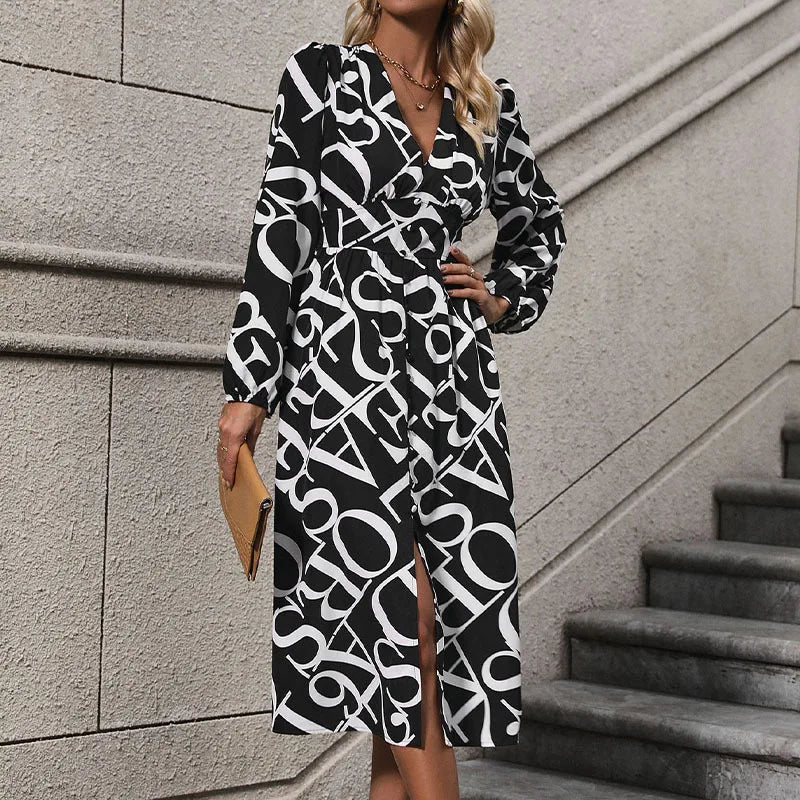 Elena | Elegantes Geometrisches Design Damenkleid