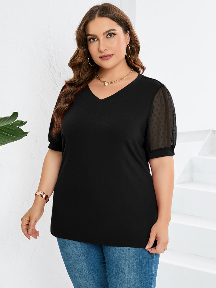 Janne - V-Ausschnitt-Shirt mit Ärmeln und Bauchbedeckung