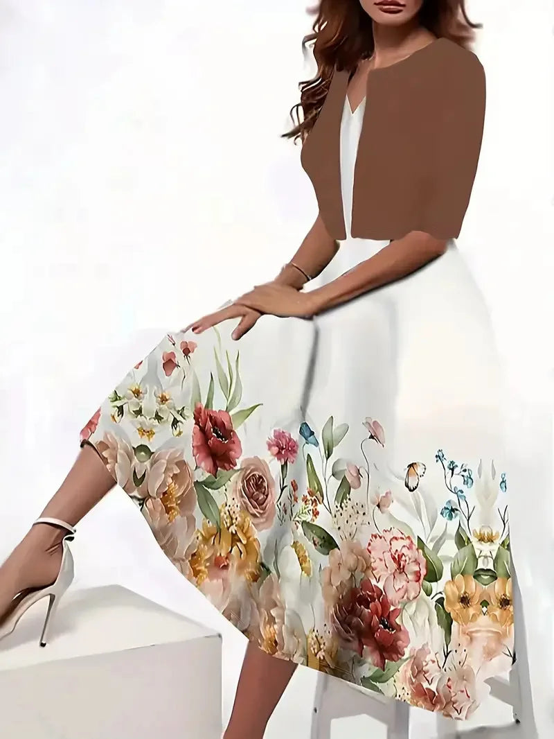 Damen Sommerkleid mit Blazer | Midi-Länge | Elegantes 2-teiliges Set | Vielseitig kombinierbar