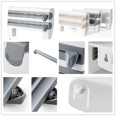 Küchen Wandregal mit Folienspender & Rollenhalter | 3-in-1 Organizer | Gewürzablage & Cutter-System