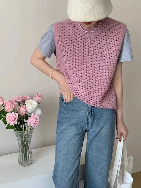 Danique - Ärmelloses Strickpullover mit Rundhalsausschnitt