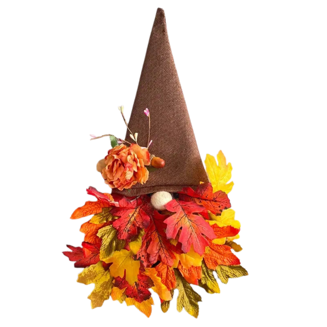Herbst Türkranz mit Gnom & Kürbis | 40 cm Deko Kranz mit Ahornblättern & Sonnenblumen | Für Haustür & Innenbereich