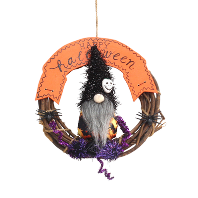 Halloween Türkranz mit Stoffpuppe | Handgefertigter Rattan-Kranz | Herbst & Thanksgiving Deko | Für Tür, Fenster & Garten