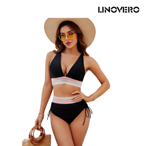 Bikini-Sets mit hoher Taille und Bauchkontrolle in Farbblock-Optik
