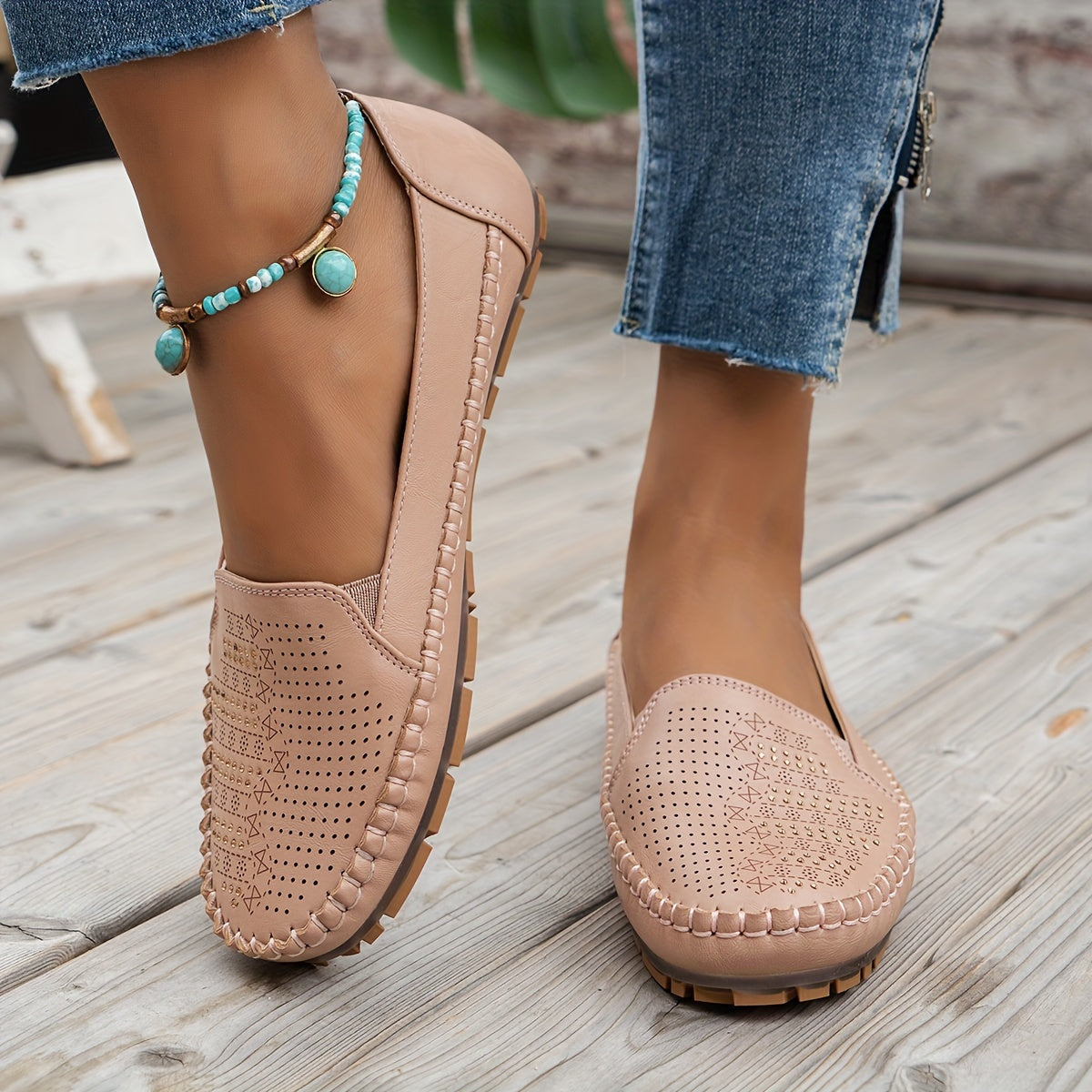Damen Loafer | Elegant mit Retro Perforation | Bequem Slip-On