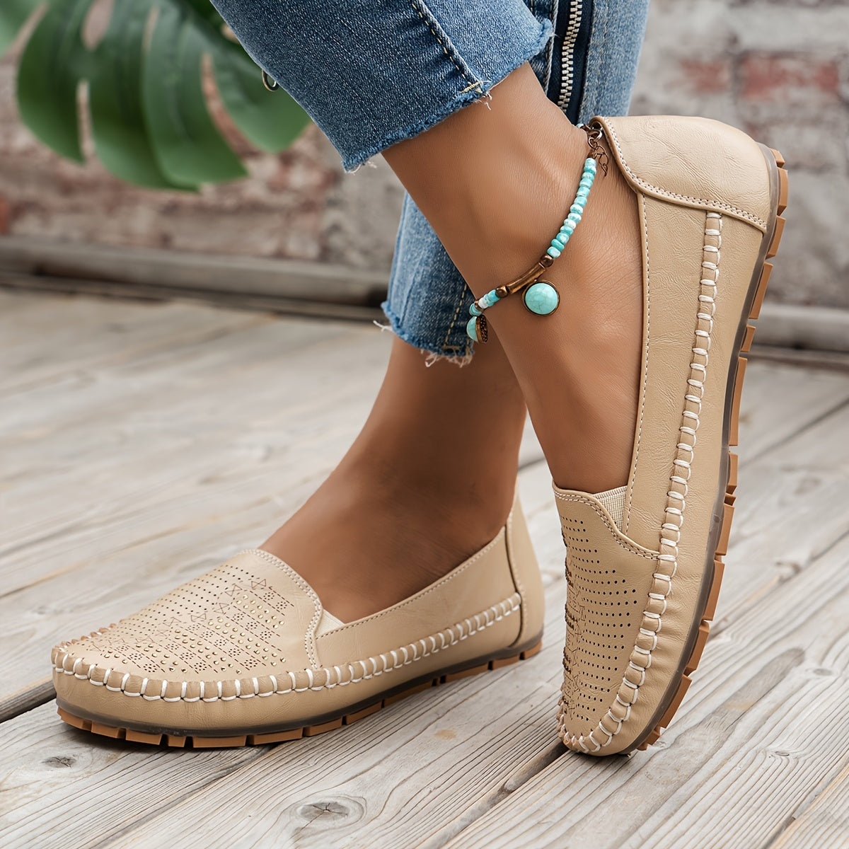 Damen Loafer | Elegant mit Retro Perforation | Bequem Slip-On