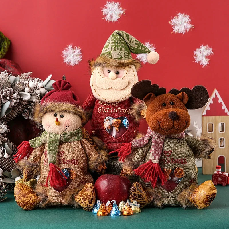 Weihnachtliche Geschenkbeutel | Wiederverwendbare Geschenkverpackung mit Santa & Schneemann Design