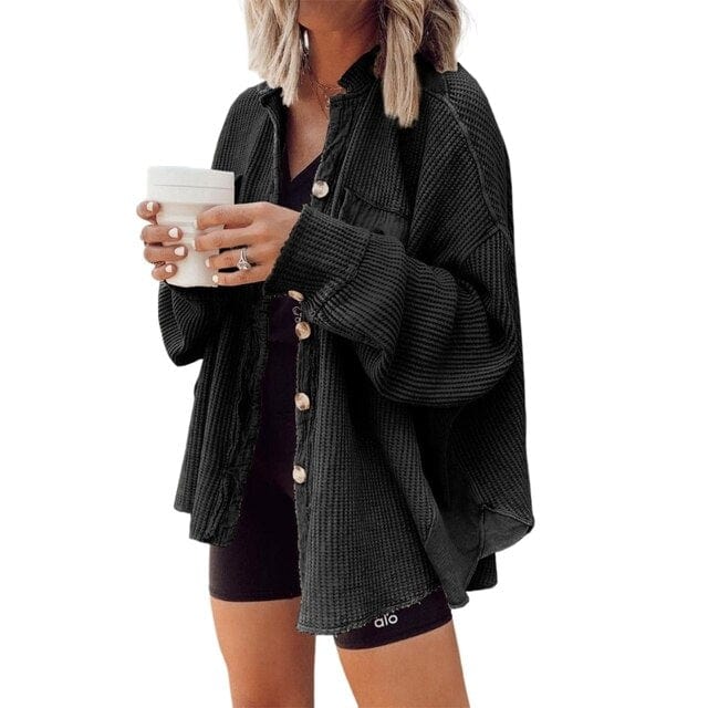 Livia - Trendige Rippfluwele Knoopbluse