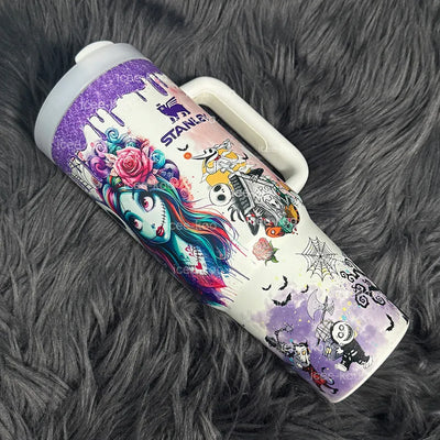 Leuchtender Tumbler Jack & Sally | Leuchtender Becher 1200 ml | Isoliert & Doppelwandig | Halloween & Weihnachts Edition