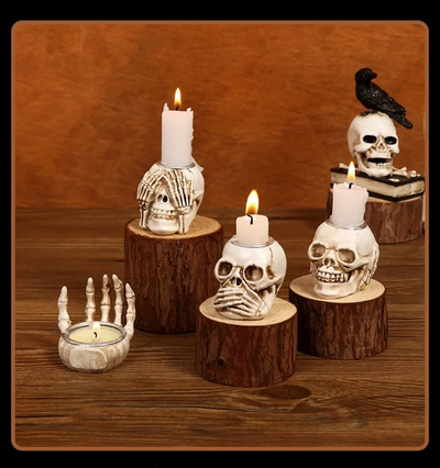 TotenkopfGlühen™ Skullight 3pc Halloween Schädel Kerzenständer Set