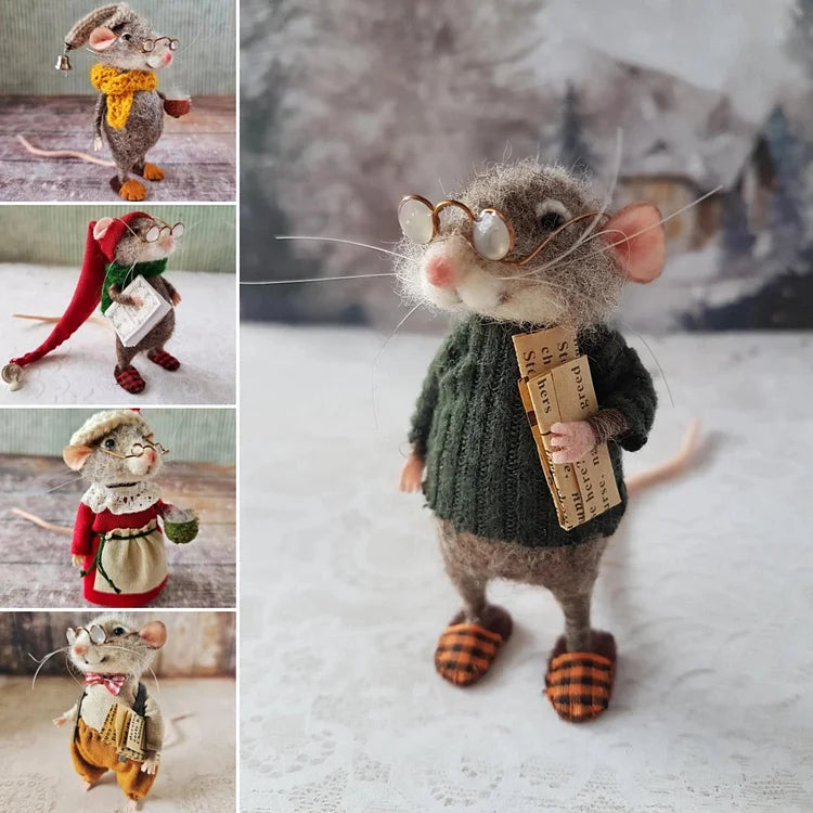 Handgefertigte Filzmaus | Weihnachtsdeko & Geschenkidee | Nadelgefilzt aus Wolle & Stoff | Nachhaltig