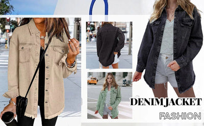 Damen Jeansjacke im Straßenstil | Design mit rohem, aufgerissenem Rand | Mehrere Taschen | Baumwollmix