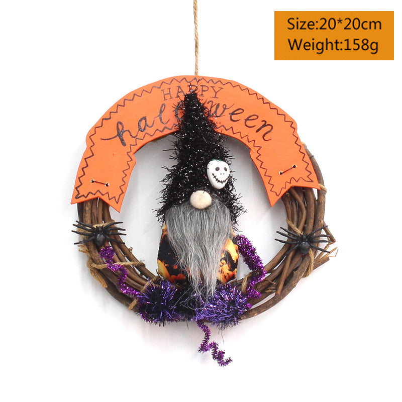 Halloween Türkranz mit Stoffpuppe | Handgefertigter Rattan-Kranz | Herbst & Thanksgiving Deko | Für Tür, Fenster & Garten