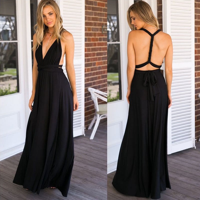 Damen Wickel-Maxikleid | 24 Tragevarianten | Ärmellos & elegant | Perfekt für Hochzeit, Party & Abend