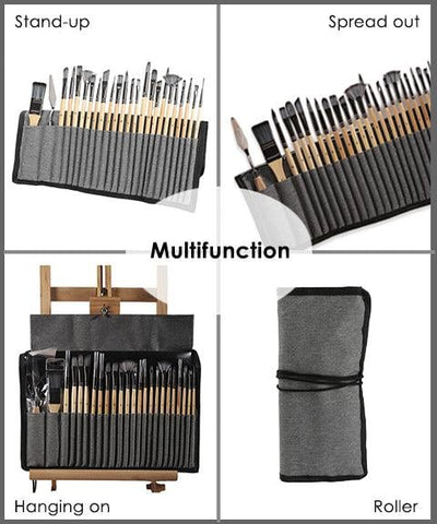 Pinselset 24-teilig | Profi Künstlerpinsel mit Holzgriff | Acryl, Aquarell, Öl & Gouache