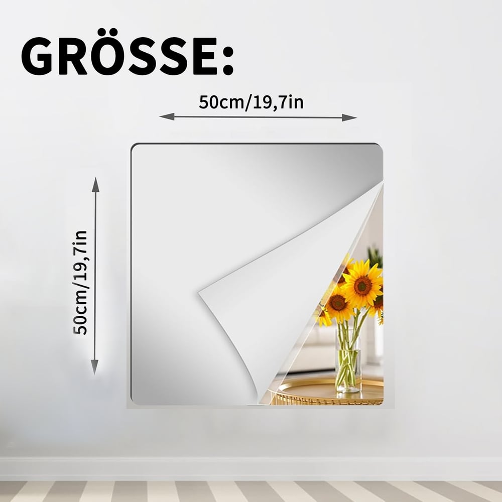 GlanzSicher Unzerbrechlicher Spiegel | Flexible PET-Spiegelfolie | Bruchsicher, kindersicher & selbstklebend