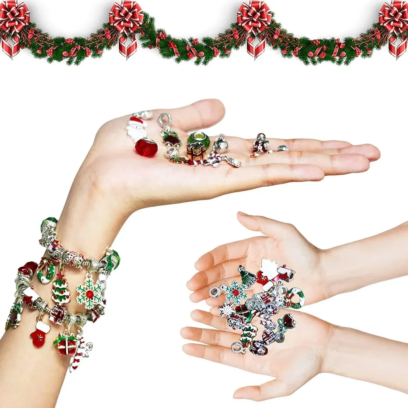 Adventskalender Schmuckset | DIY Weihnachts-Armband mit 24 Anhängern | Festliche Countdown-Idee