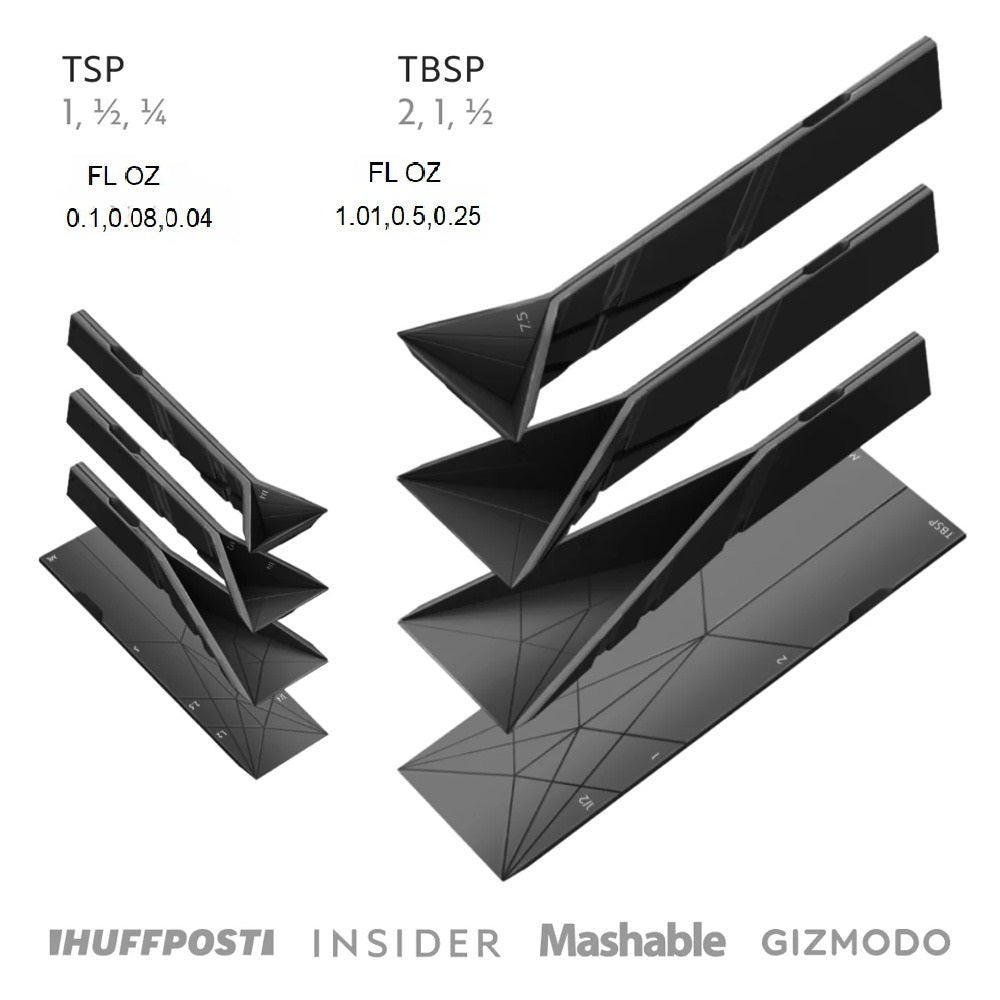 3-in-1 Faltbare Messlöffel | Magnetisch & Platzsparend | Für Trockene & Flüssige Zutaten | 6-in-1 Set