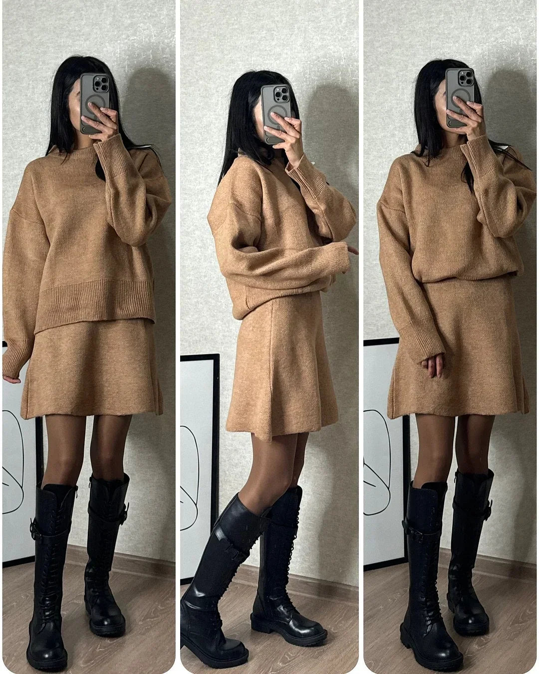 Damen Strick Zweiteiler | Überdimensional Pullover & Minirock | Herbst Outfit