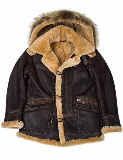Herren Parka B-7 | Lammfell | Abnehmbare Kapuze mit Waschbärfell | Winterjacke