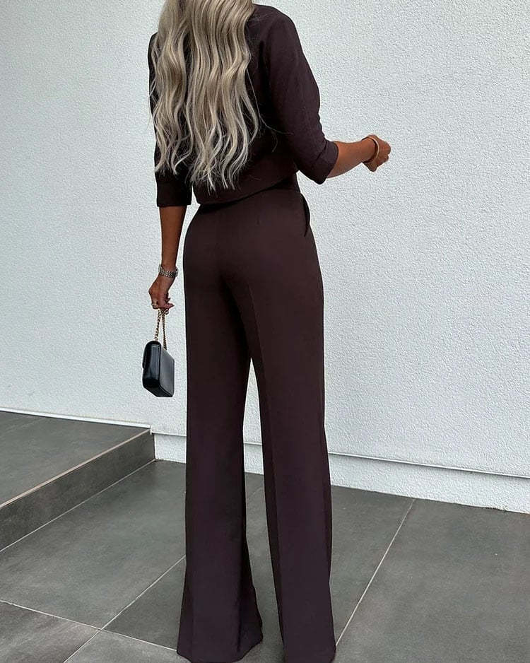 Damen Anzug Set | Blazer Jacke & Hohe Taille Hose | Elegantes Zweiteiler Outfit