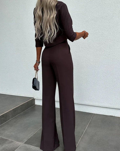 Damen Anzug Set | Blazer Jacke & Hohe Taille Hose | Elegantes Zweiteiler Outfit