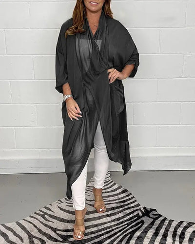 Damen V-Ausschnitt Bluse | Locker geschnitten | Seidig-glattes, atmungsaktives Material | S–5XL