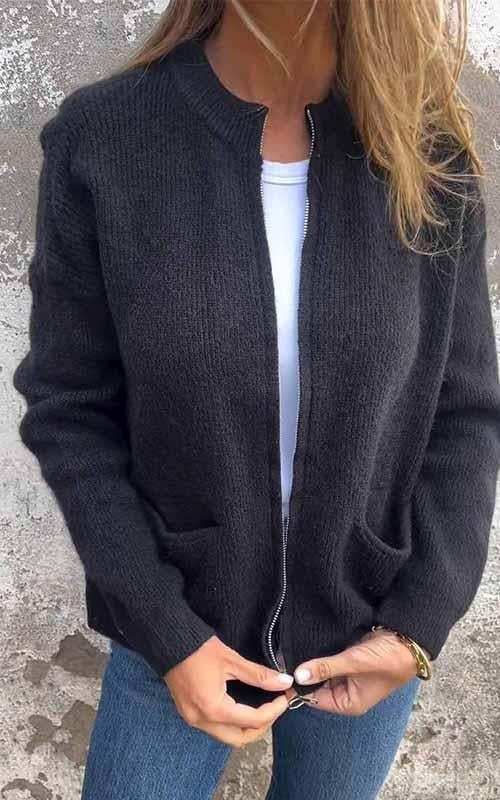 Damen Strickjacke mit Reißverschluss | Rundhals | Baumwolle | Größen S–5XL