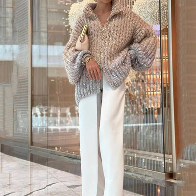 Damen Strickjacke mit Pailletten | Eleganter Glanz & Leichtes Gewebe | Einfarbig Cardigan für Alltag & besondere Anlässe