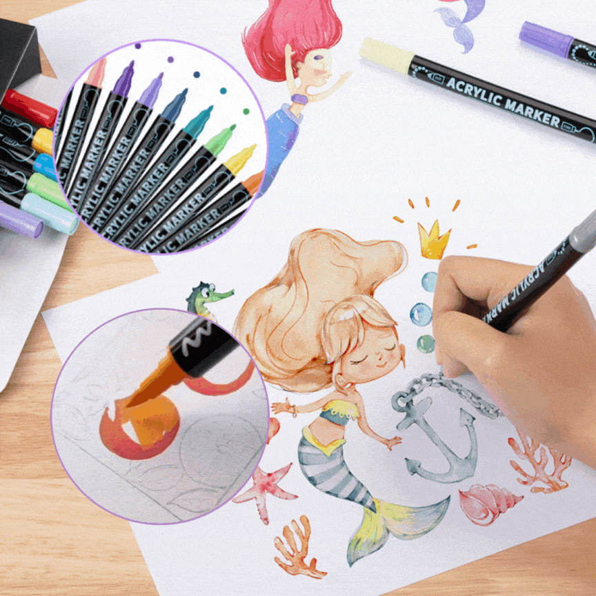 Acrylmarker Set | Präzisionsspitze | Deckende Farben für Holz, Stoff, Stein, Metall & mehr