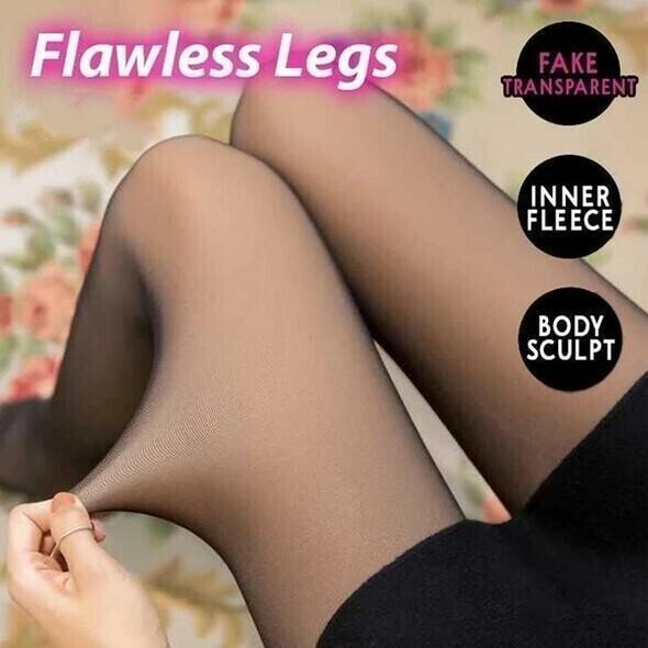 Damen Thermo-Strumpfhose | Transparent Look | Mit Fleecefutter | Figurformend