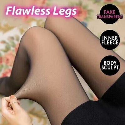 Damen Thermo-Strumpfhose | Transparent Look | Mit Fleecefutter | Figurformend