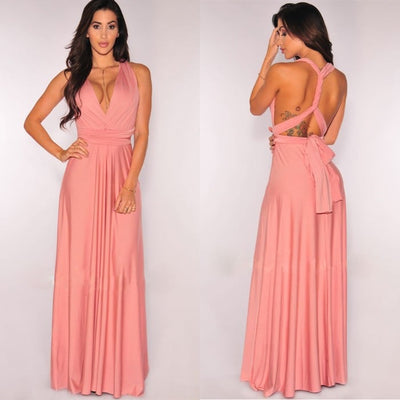 Damen Wickel-Maxikleid | 24 Tragevarianten | Ärmellos & elegant | Perfekt für Hochzeit, Party & Abend