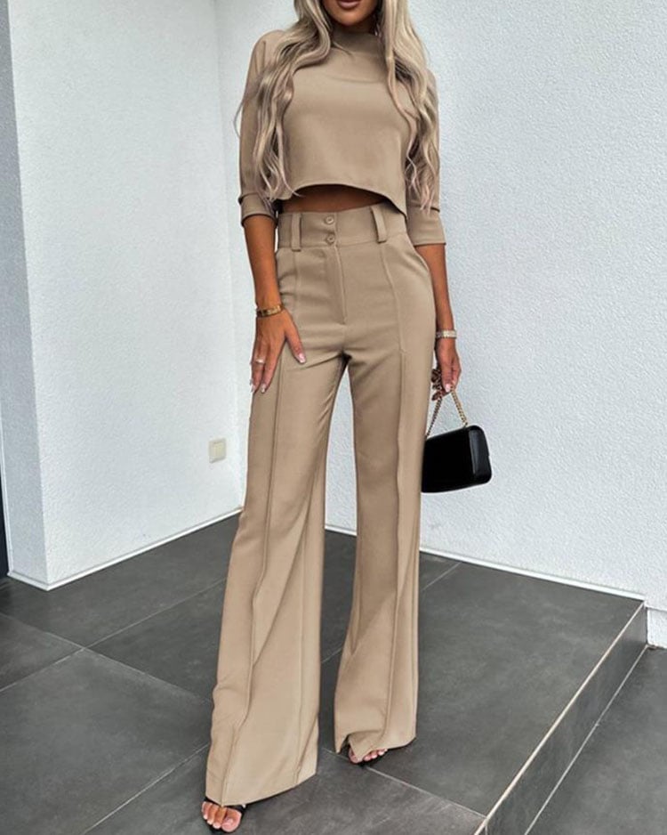 Damen Anzug Set | Blazer Jacke & Hohe Taille Hose | Elegantes Zweiteiler Outfit