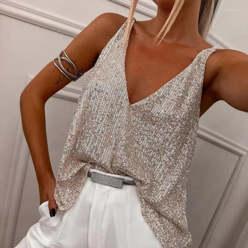ShineVista™ – Elegantes Paillettenoberteil mit V-Ausschnitt für Damen