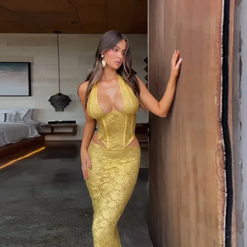 Damen Maxikleid mit Korsett & Spitze | Elegantes Abendkleid mit Schlitz | Figurbetonte Silhouette