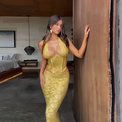 Damen Maxikleid mit Korsett & Spitze | Elegantes Abendkleid mit Schlitz | Figurbetonte Silhouette