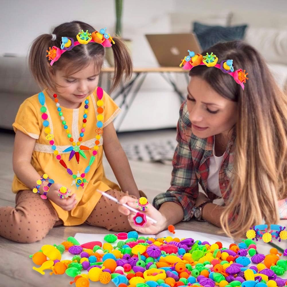 Kinder Schmuck Bastelset | 500+ Pop Beads | Kreatives Spielzeug | Fördert Feinmotorik & Fantasie